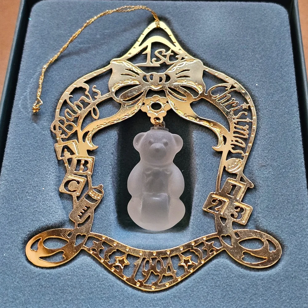 1994 Lenox Baby's 1st Christmas Gold Filigree & Glass Bear Ornament